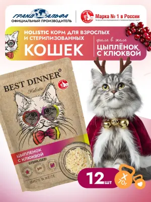 Best Dinner Cat Holistic Sterilised 0,07кг филе в желе с цыпленком и клюквой для стерилизованных кошек (408993) фото