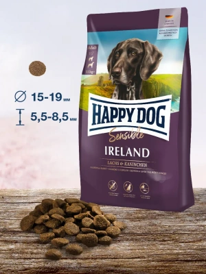 Happy Dog Supreme Sensible Ireland 2,8кг лосось кролик сухой для собак средних и крупных пород  улучшение состояния кожи и шерсти  фото