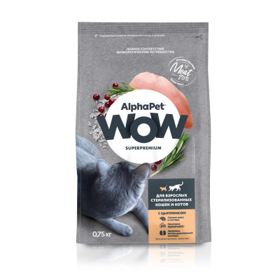AlphaPet WOW (АльфаПет) 0,75кг с цыпленком сухой для стерилизованных кошек (650853) фото