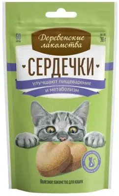 Деревенские лакомства 0,03кг сердечки улучшают пищеварение и метаболизм для кошек (76050748) фото