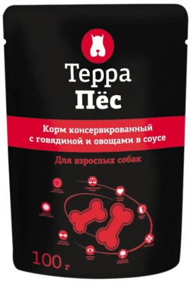 Терра Пес 0,1кг говядина + овощи в соусе влажный для собак (774028)