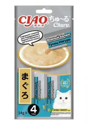 Inaba Ciao Churu 4*0,014кг 4RU129 лакомство-пюре для кошек Водный баланс Тунец Магуро фото