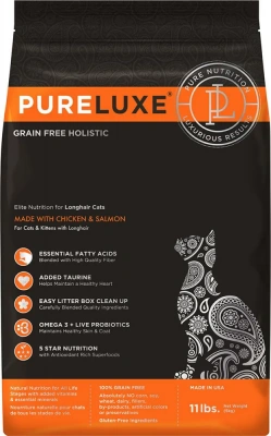 PURELUXE 0,4кг Элитное Питание для кошек длинношерcтных с курицей и лососем (940149) фото