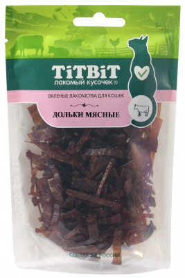 TiTBiT 0,04кг вяленые лакомства Дольки мясные для кошек 