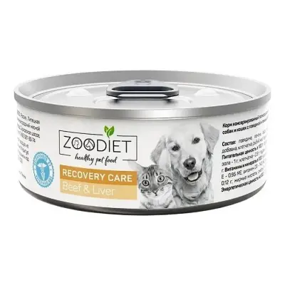 818001005 Корм влажный полнорационный диетический для собак и кошек Zoodiet Recovery Care Beef&Liver, 100г