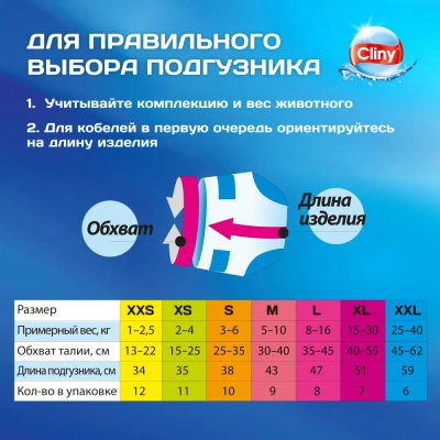 Подгузники (Cliny) для собак и кошек 25-40кг (6шт)  ХXL (12) фото