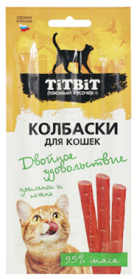 TiTBiT 0,015кг Двойное удовольствие колбаски с цыпленком и печенью для кошек фото