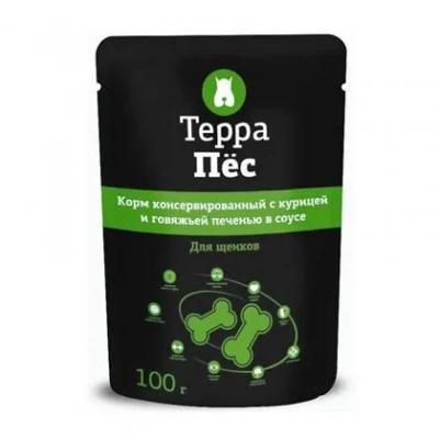 Терра Пес 0,1кг курица + говяжья печень в соусе влажный для щенков (774042)