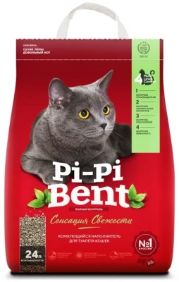 Наполнитель (Pi-Pi-Bent) 10кг Сенсация свежести (бумажный крафт-пакет) комкующийся для кошек фото