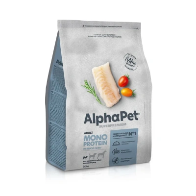 AlphaPet Superpremium Monoprotein (АльфаПет) 0,5кг из белой рыбы сухой для взрослых собак мелких пород (652864) фото