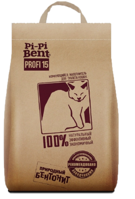 Наполнитель (Pi-Pi-Bent) Profi 15кг комкующийся, для кошек (бумажный крафт-пакет) 