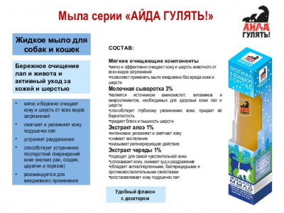Мыло жидкое (Айда гулять) 350мл для собак и кошек 