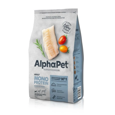 AlphaPet Superpremium Monoprotein (АльфаПет) 3кг из белой рыбы сухой для взрослых собак мелких пород (652888) фото