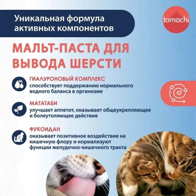Tamachi мальт-паста для вывода волосяных комков для кошек 100мл фото