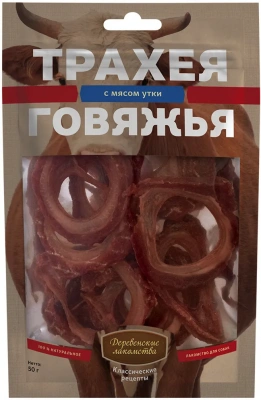 Деревенские лакомства 0,050кг трахея говяжья с мясом утки для собак (72500019) фото
