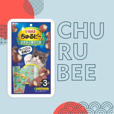 Inaba Churu Bee 3*0,01кг Куриное филе и запечённый тунец Кацуо лакомство запечённые трубочки для кошек фото