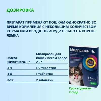 Милпразон (KRKA) 16/40мг 2таб. антигельминтик для кошек свыше 2кг, 1таб./4-8кг (ЛИЦЕНЗИЯ) фото
