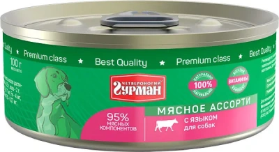 Четвероногий гурман 0,1кг Мясное ассорти с языком консервы для собак фото