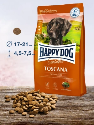 Happy Dog Supreme Toscana 2,8кг утка лосось сухой для собак средних и крупных пород с чувствительным пищеварением и избыточным весом (117202) фото