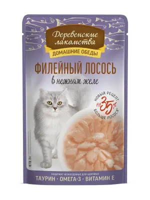 Деревенские лакомства Домашние обеды 0,07кг Филейный лосось в нежном желе для кошек (79218916) New фото