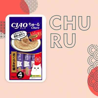 Inaba Ciao Churu 4*0,014кг Тунец с устрицами лакомство-пюре для кошек фото