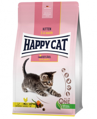 Happy Cat Kitten 0,3кг домашняя птица сухой для котят с 4 нед до 4 мес (139877)