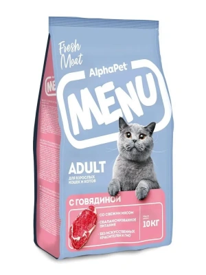 AlphaPet Menu (АльфаПет) 10кг говядина сухой для кошек (652772) фото