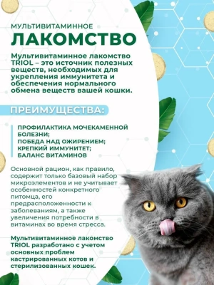 Triol 0,033кг лакомство мультивитаминное для кастрированных котов и стерилизованных кошек фото