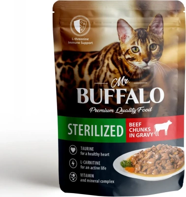 Баффало Mr.Buffalo Adult Sterilized Cat 0,085кг говядина в соусе влажный для кошек (790136) фото
