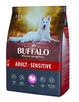 Баффало Mr.Buffalo Adult Sensitive 2кг с индейкой чувствительное пищеварение сухой корм для собак средних и крупных пород (078731) фото