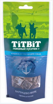 TiTBiT 0,075кг Лакомый кусочек кубики из трески для собак 