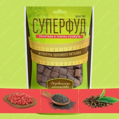 Деревенские лакомства 0,09кг Суперфуд телятина и семена кунжута для собак (711939)                      