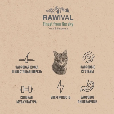RAWIVAL Finest from the Sky утка и индейка для стерилизованных кошек, 1,7 кг фото