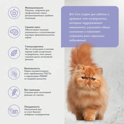 Brit Care Cat Anti-Hairball 7кг белая рыба и индейка сухой для кошек, вывод шерсти (5066278) фото