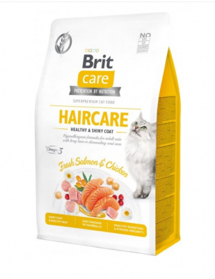 Brit Care Cat 0,4кг GF Haircare Healthy & Shiny Coat сухой красивая кожа и шерсть для взрослых кошек (540891)