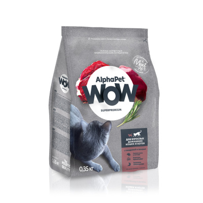 AlphaPet WOW (АльфаПет) 0,35кг с говядиной и печенью сухой для домашних кошек (651515) фото