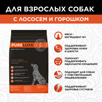 PURELUXE 0,4кг Элитное Питание для собак взрослых с лососем и горошком (940064)