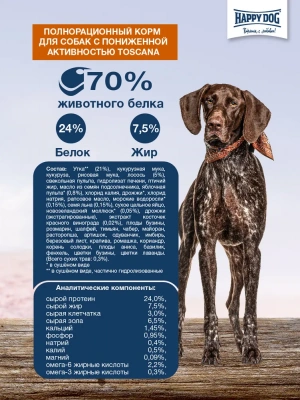 Happy Dog Supreme Toscana 2,8кг утка лосось сухой для собак средних и крупных пород с чувствительным пищеварением и избыточным весом (117202) фото