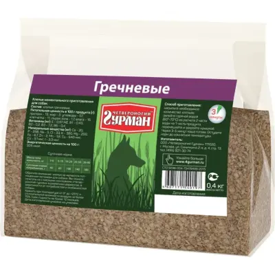102104010 Каша моментальная для собак Четвероногий гурман "Хлопья гречневые", 400 г