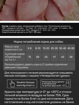 Четвероногий гурман 0,1кг Golden Line Индейка натуральная в желе консервы для собак фото