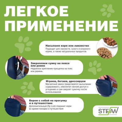 Сумочка (Stefan) для лакомств WF50718 силиконовая с замком большая New, синий  фото