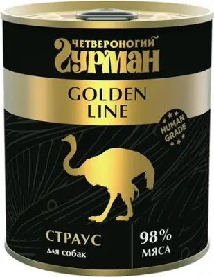 209109009 Корм влажный для собак Четвероногий гурман "Golden line Страус", 340 г