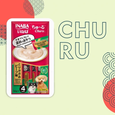 Inaba Churu 4*0,014кг куриное филе со вкусом говядины лакомство-пюре для собак фото