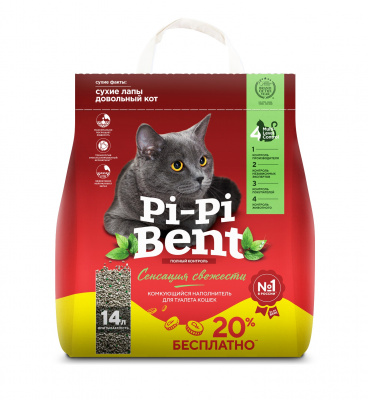 Наполнитель (Pi-Pi-Bent) 5кг Сенсация свежести (бум,крафт-пакет) комкующийся, для кошек + 1кг в подарок