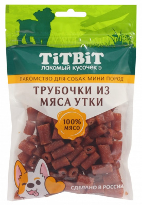 TiTBiT 0,1кг трубочки из мяса утки лакомство для собак мини пород фото