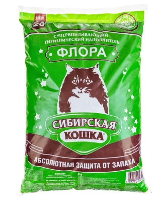 Наполнитель (Сибирская кошка) 20л Флора древесный, гранулы 6мм для кошек