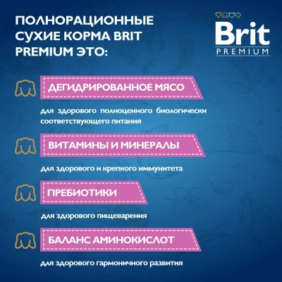 Brit Premium Dog 1кг Puppy and Junior Small  курица сухой корм для щенков и молодых собак (49875) фото