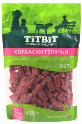 TiTBiT 0,42кг колбаски телячьи для собак всех пород - XXL выгодная упаковка фото
