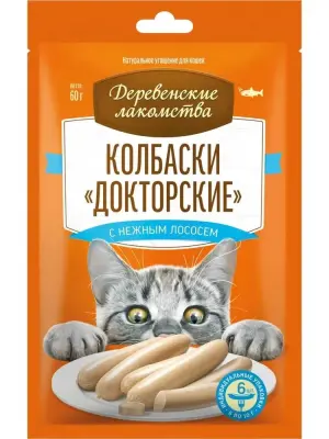 Деревенские лакомства колбаски Докторские 6*0,01кг с нежным лососем для кошек (79217865) фото