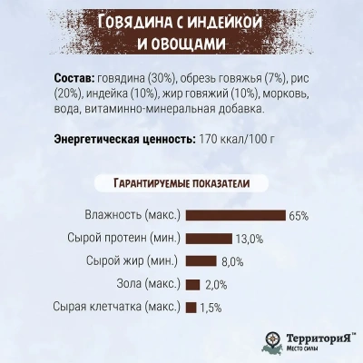 ТерриториЯ Кавказ 0,085кг говядина с индейкой и овощами влажный для собак (562234) фото